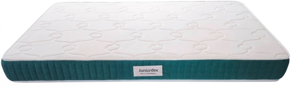 Colchón JuniorDex infantil con platabanda azul y tejido stretch acolchado